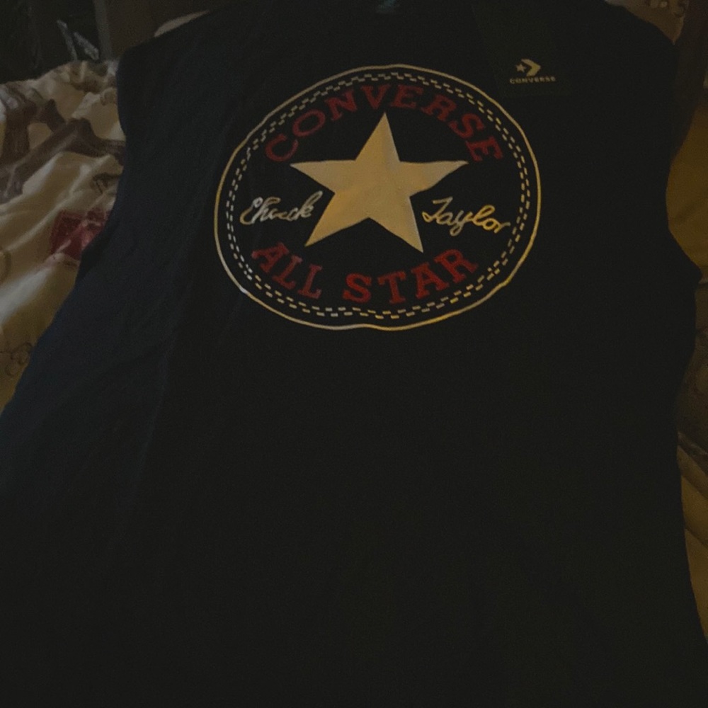 Black converse t with tag black size L
